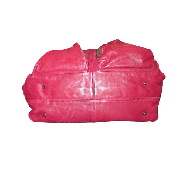 Botkier Bianca Red Italian Distressed Leather Satchel Weekender Duffle - Picture 5 of 14